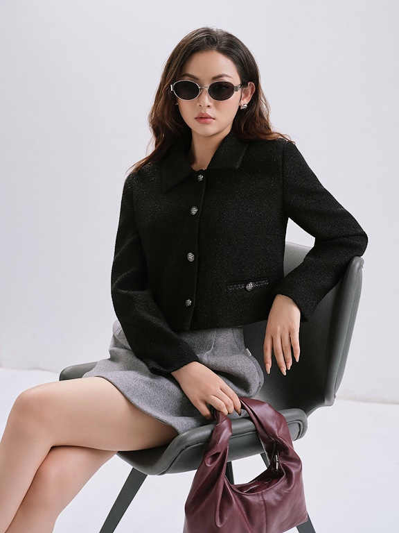 Áo dạ tweed cổ bẻ phối viền túi_CV.5-1115